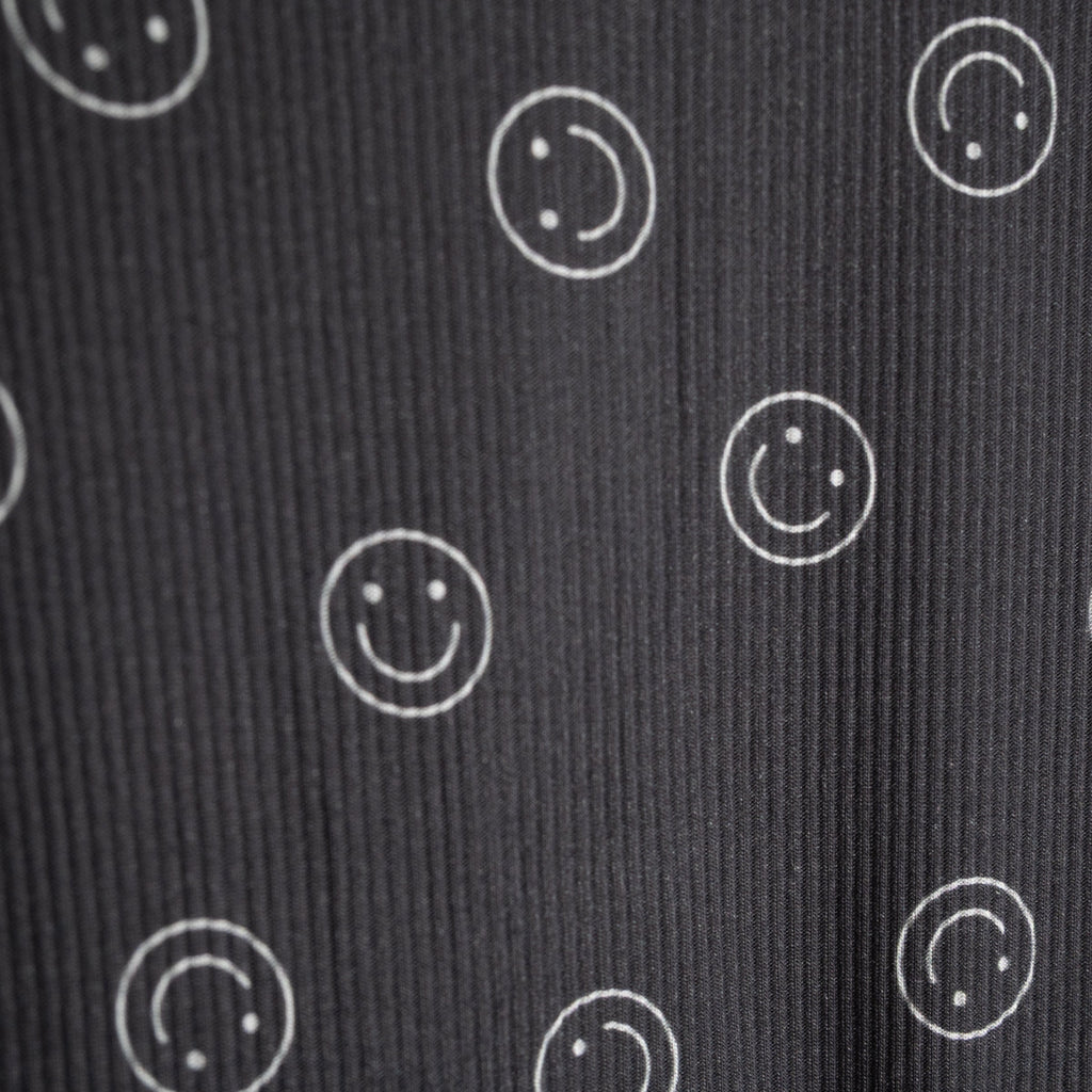 Kids Bamboo Ribbed Short Set in Black and White Smiley Print