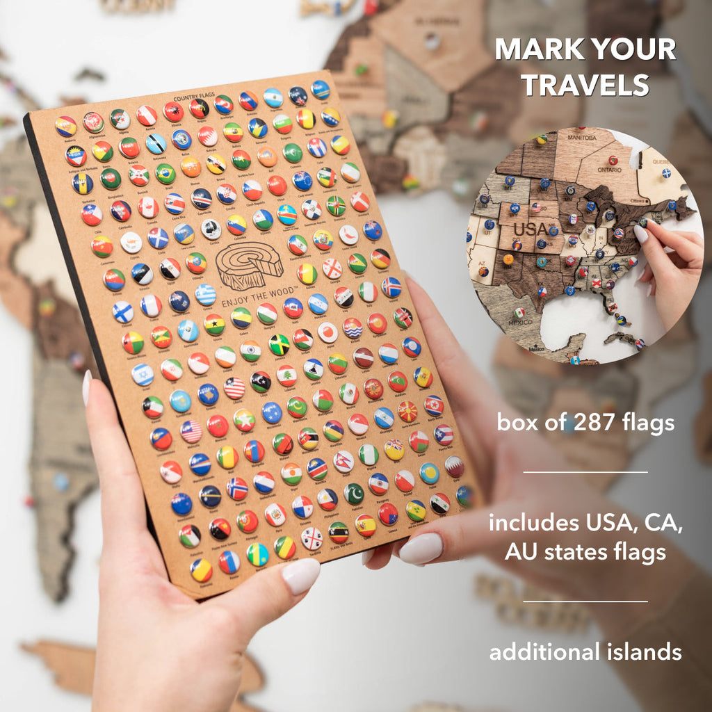 3D Wooden World Map Smokey Brown Minimalist Wall Art