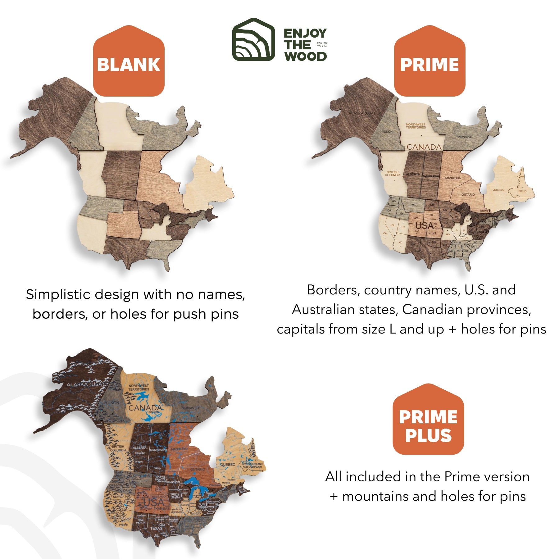 3D Wooden World Map Smokey Brown Minimalist Wall Art