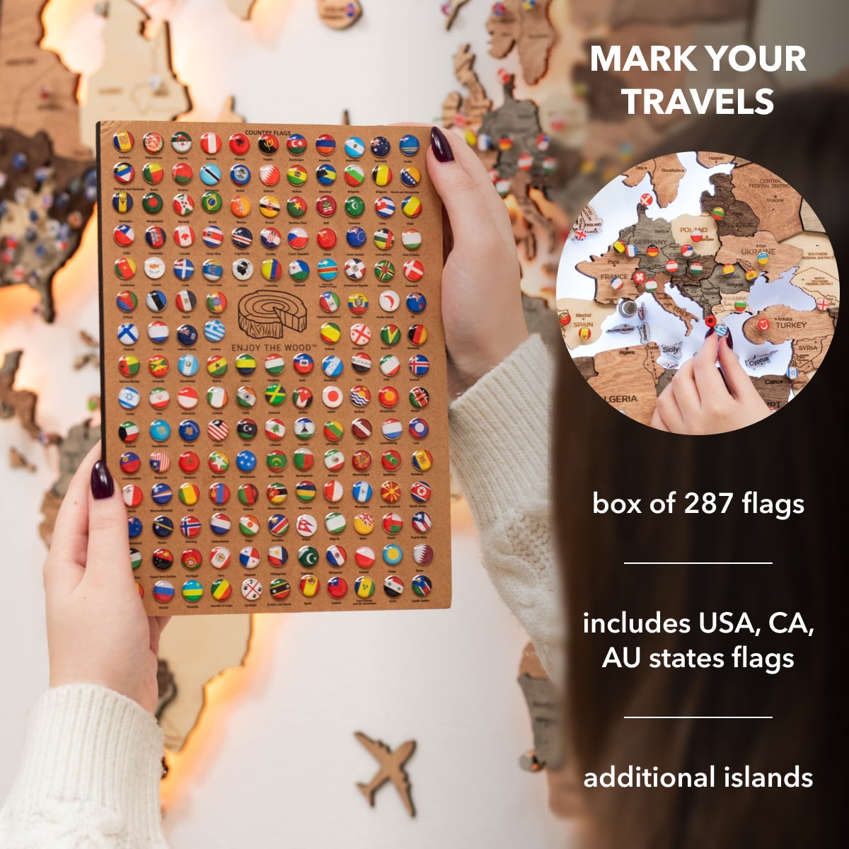 3D LED Wooden World Map 3.0 Smokey