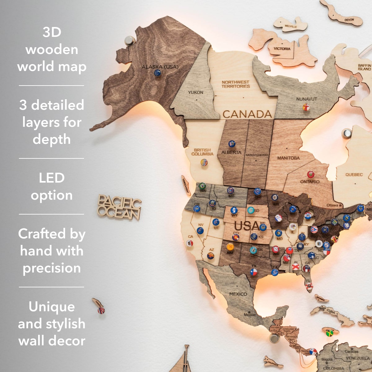 3D LED Wooden World Map 3.0 Smokey