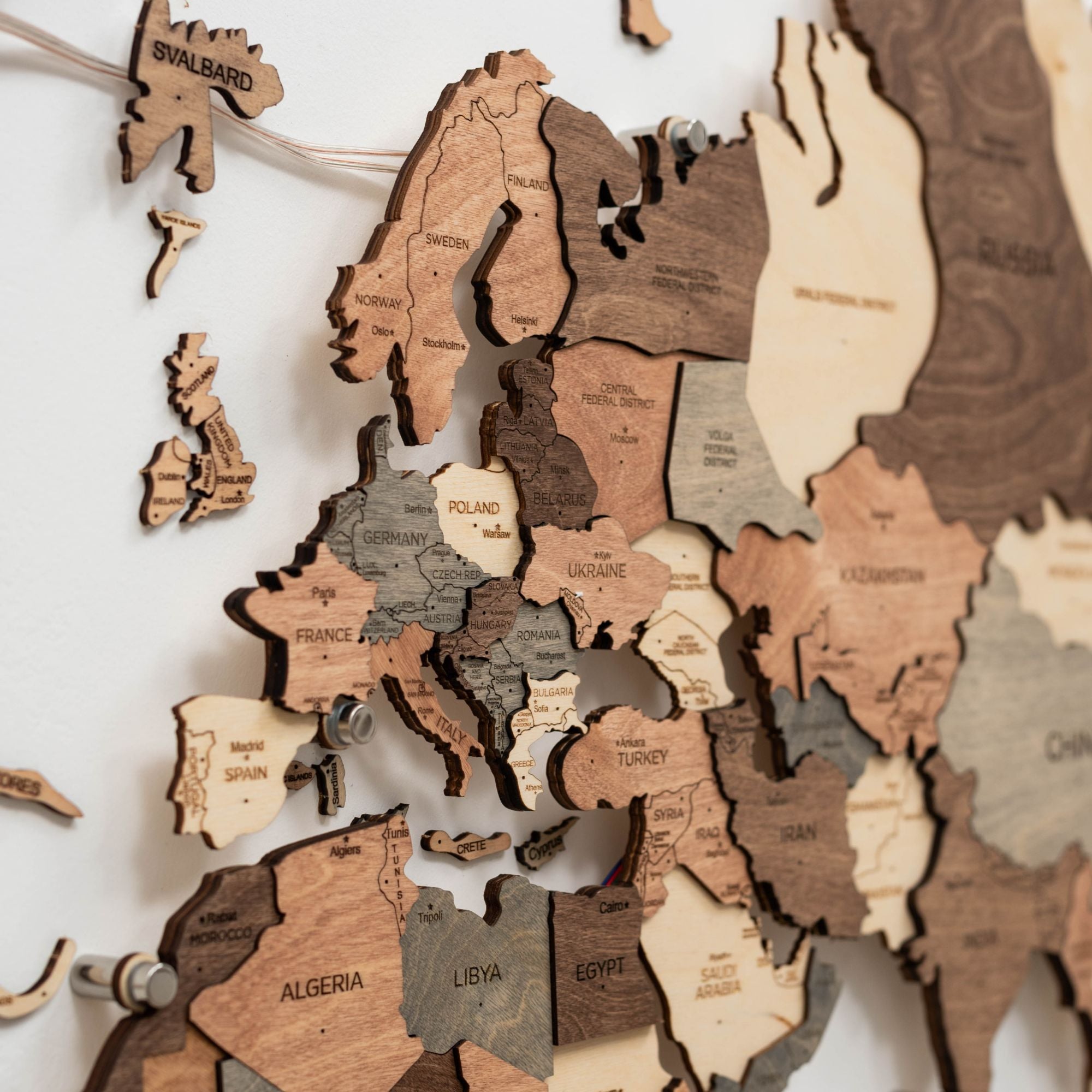 3D LED Wooden World Map 3.0 Smokey