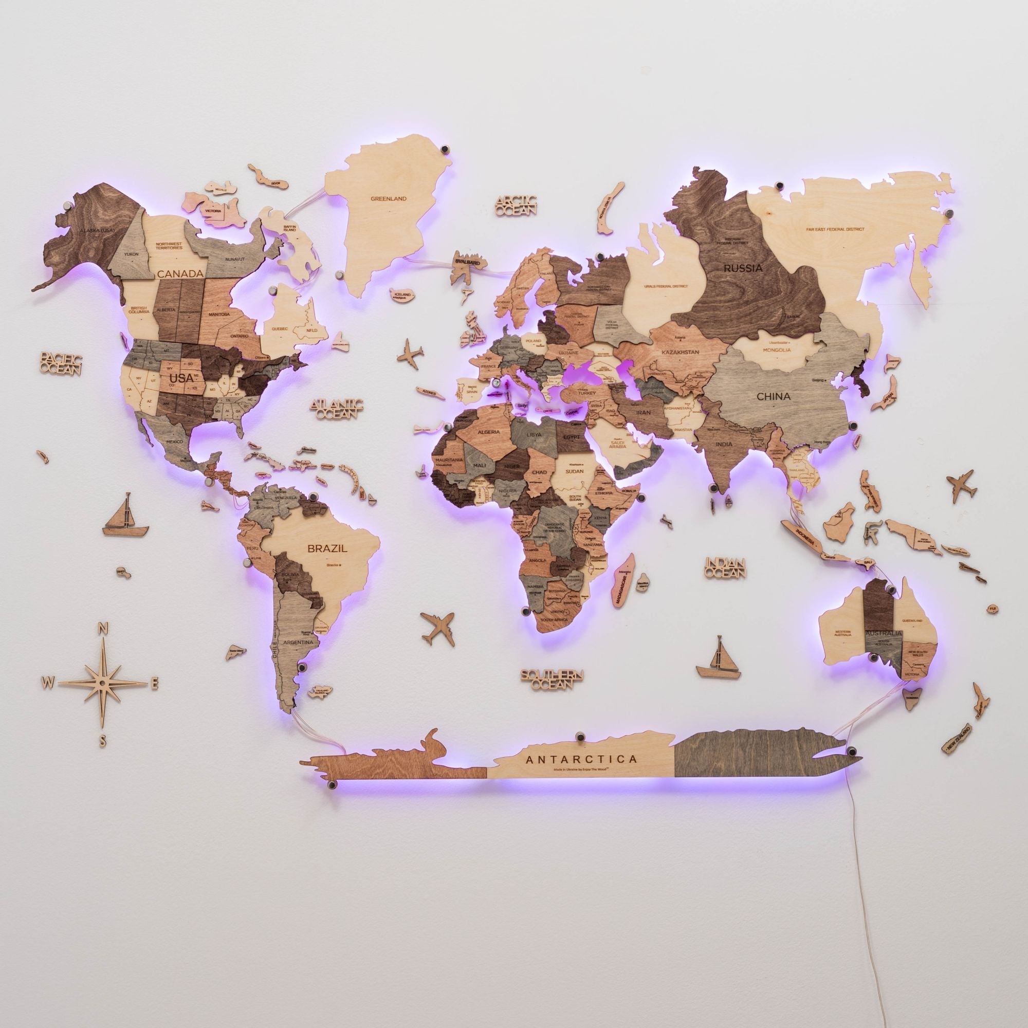 3D LED Wooden World Map 3.0 Smokey
