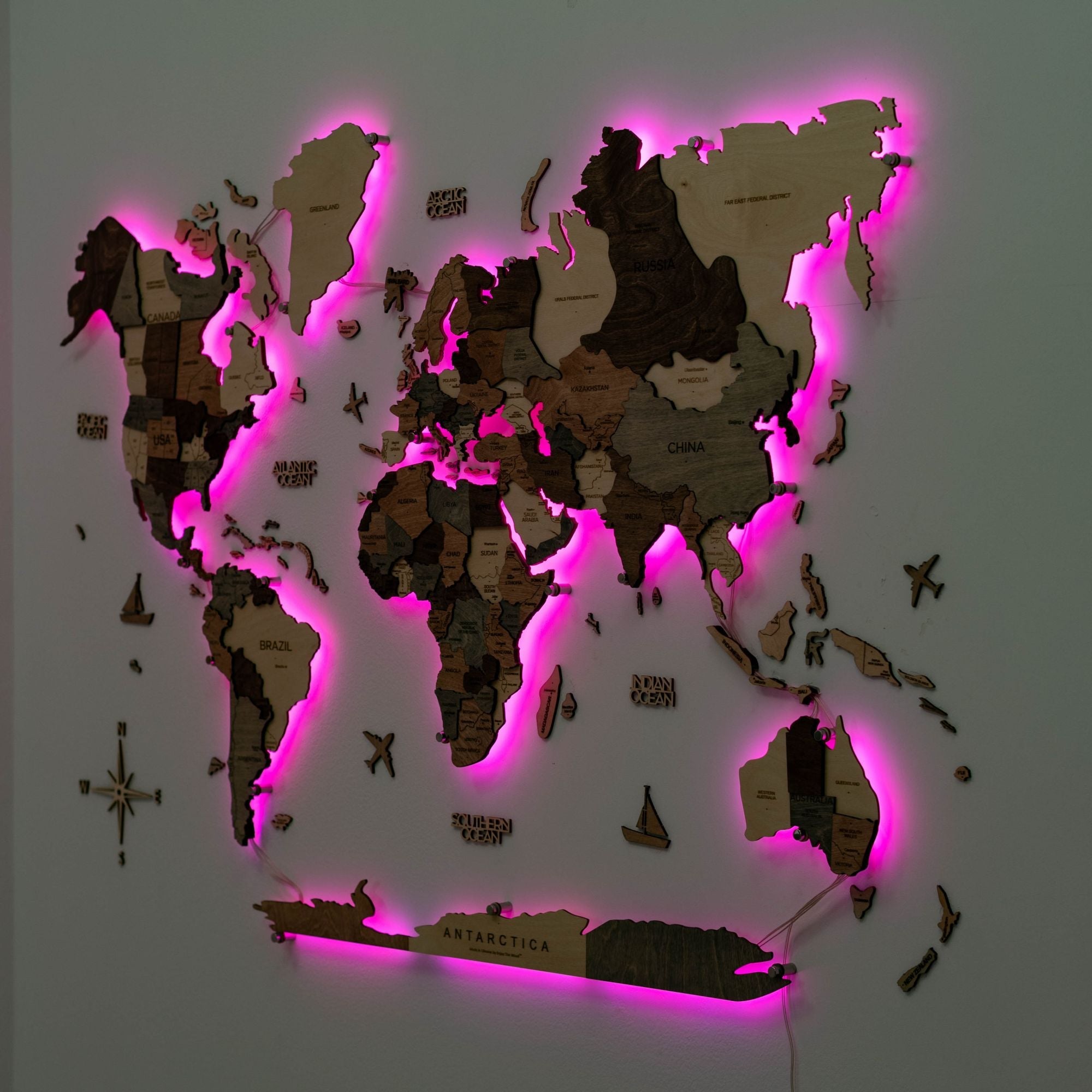 3D LED Wooden World Map 3.0 Smokey