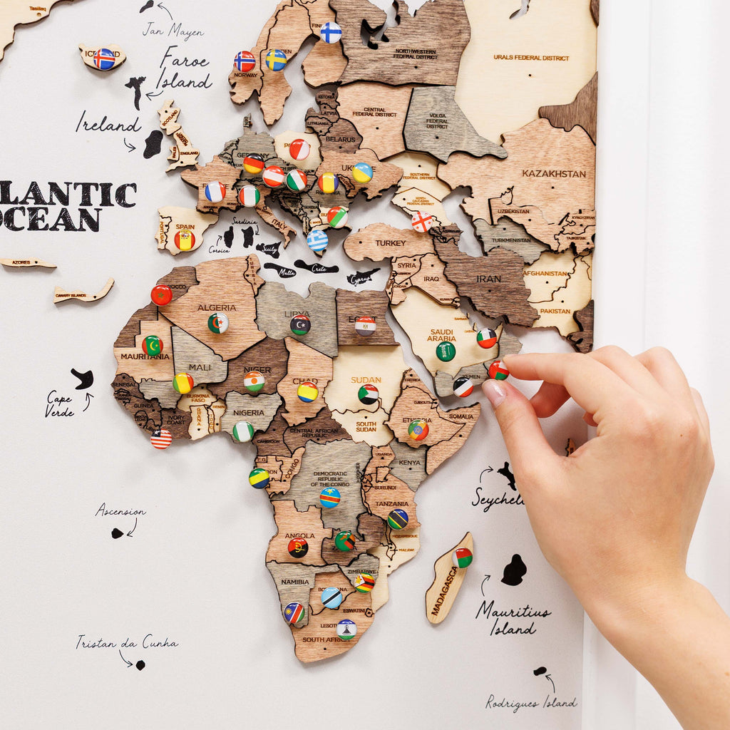 Triptych Wooden World Map Wall Art in Smokey Finish