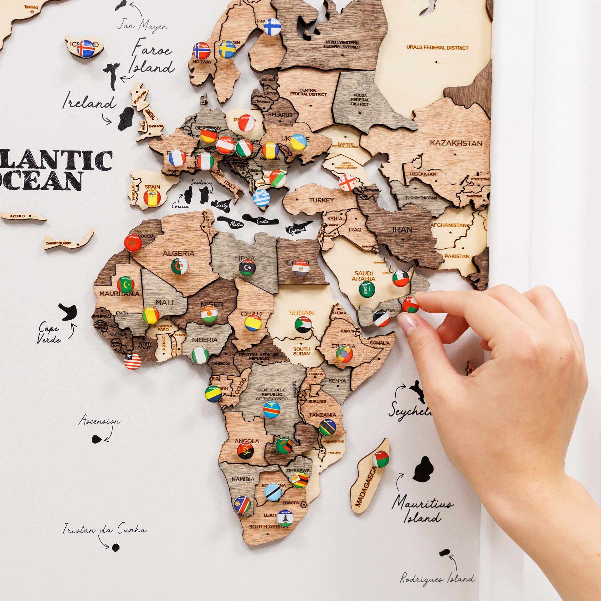 Triptych Wooden World Map Wall Art in Smokey Finish