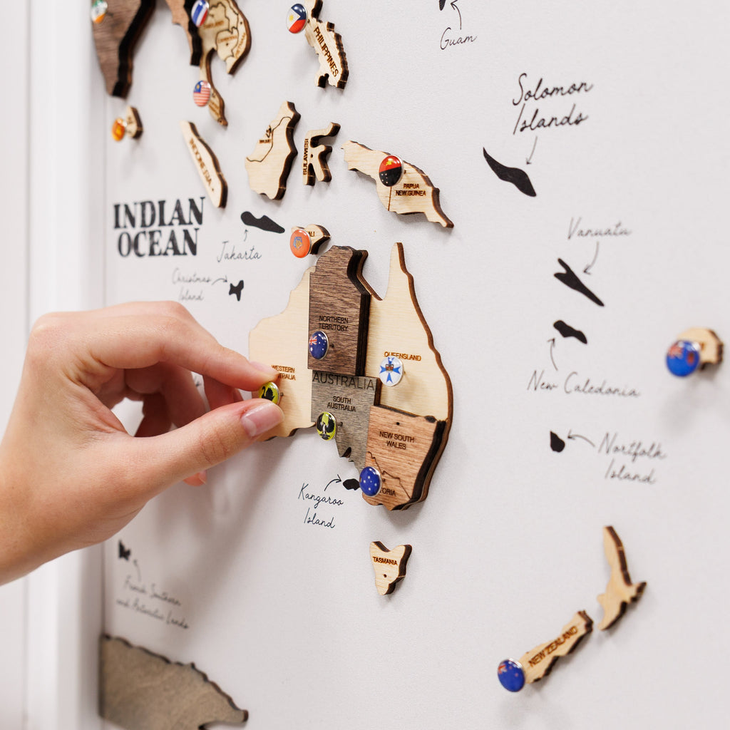 Triptych Wooden World Map Wall Art in Smokey Finish