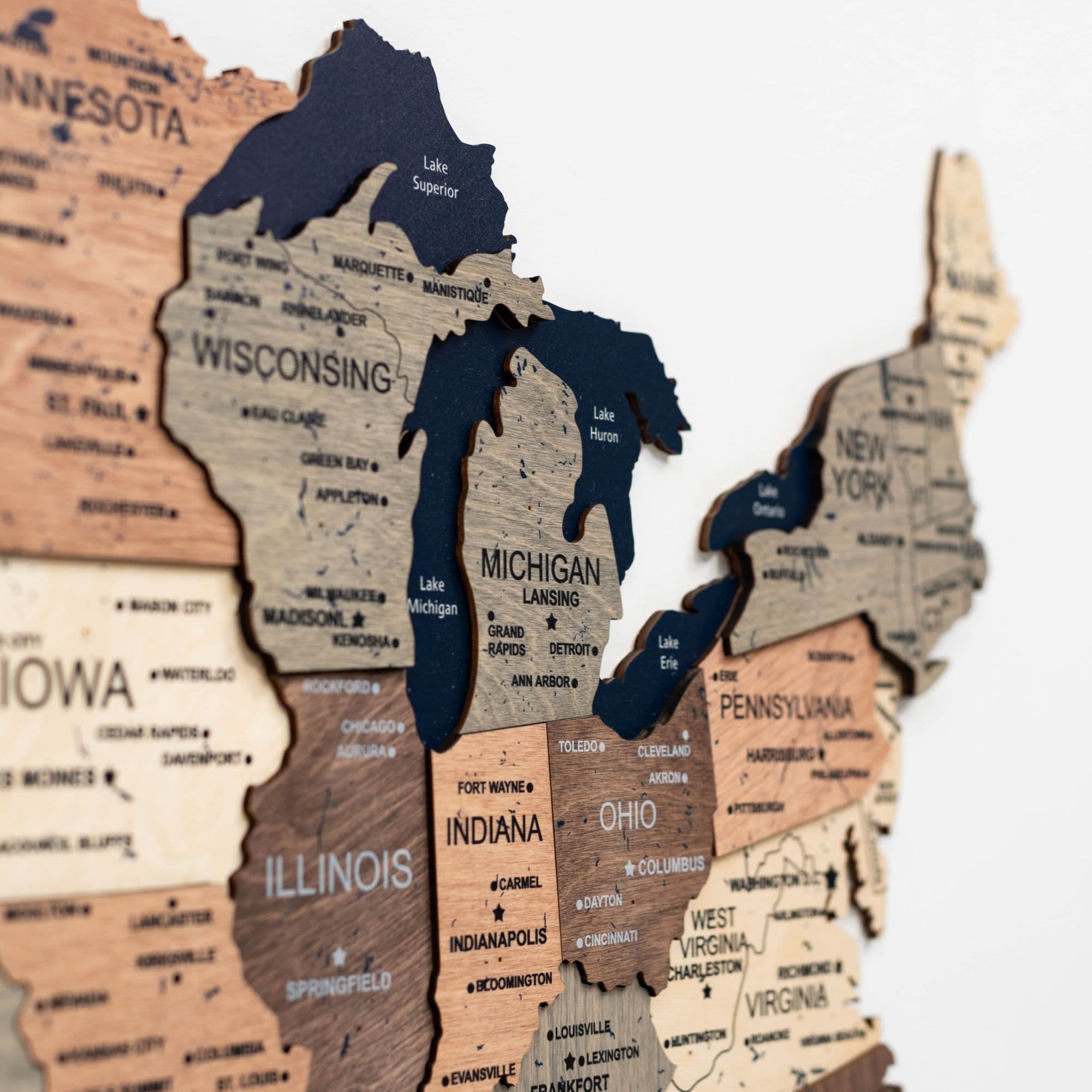 3D Wooden Map of USA - Smokey Collection Modern Wall Decor