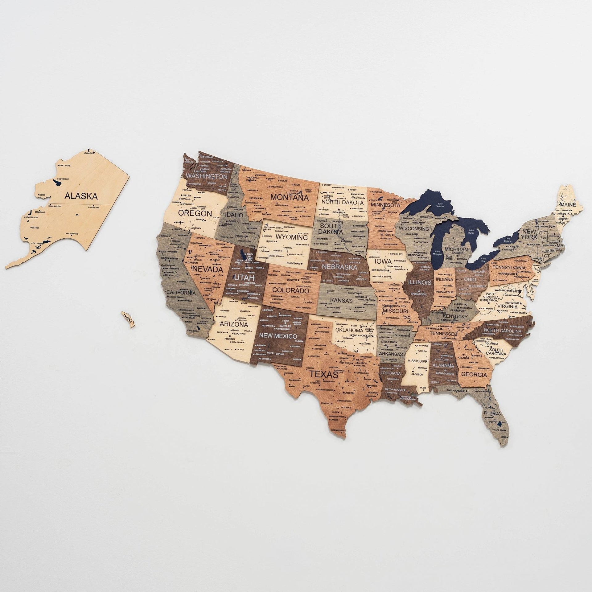 3D Wooden Map of USA - Smokey Collection Modern Wall Decor