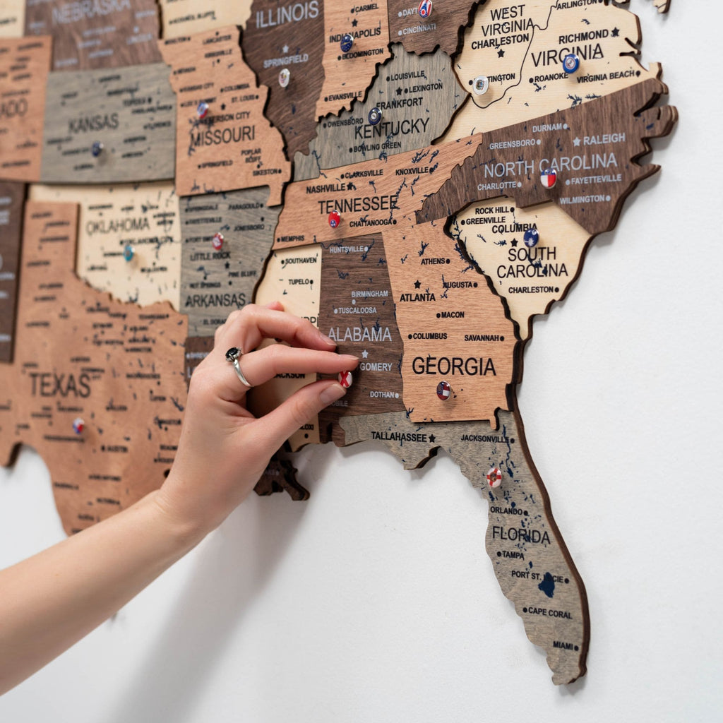 3D Wooden Map of USA - Smokey Collection Modern Wall Decor