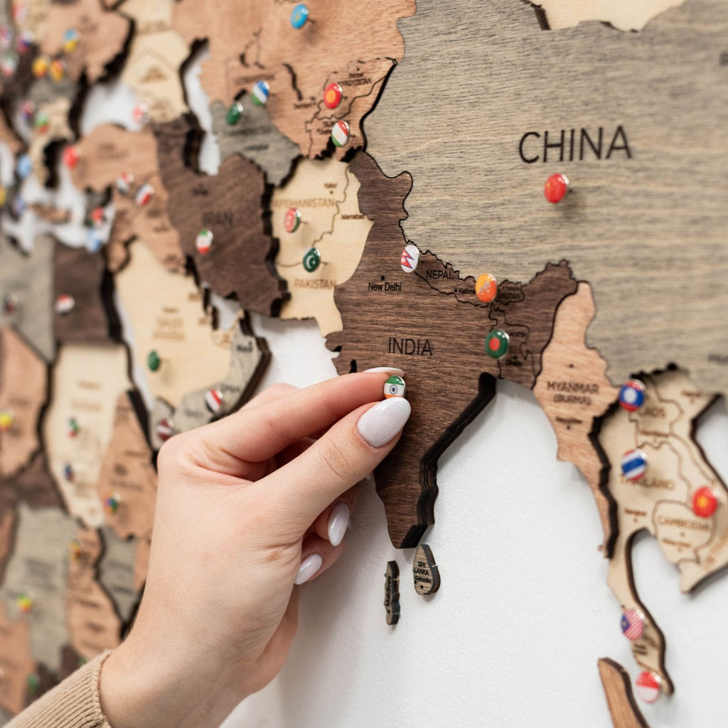 3D Wooden World Map Smokey Brown Minimalist Wall Art