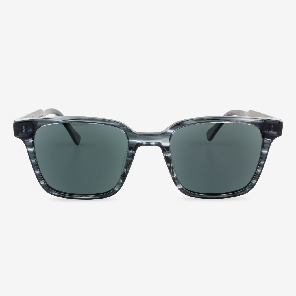 Smyrna sunglasses with a boxy, thick-rimmed acetate frame and wood accents.