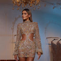 Women's Sexy Mesh Sequin Round Neck Party Dress