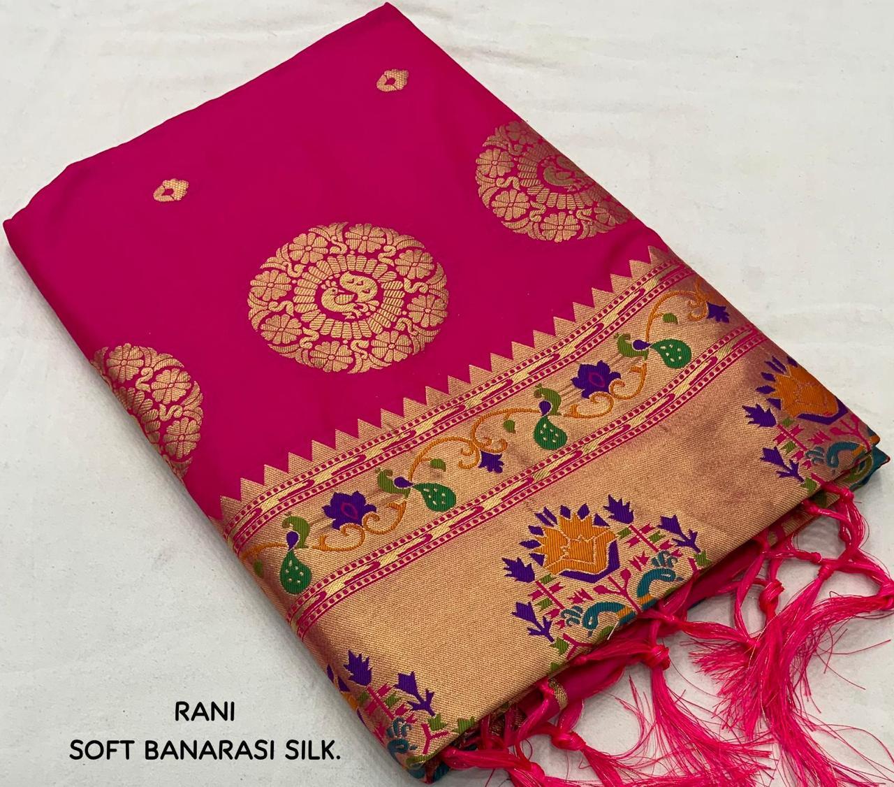 Rani Pink Pure Silk Woven Saree with Gold Zari Pallu