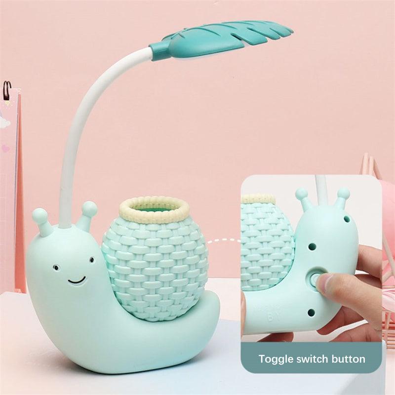 Cute Snail LED Desk Lamp with Pen Holder & Eye Protection