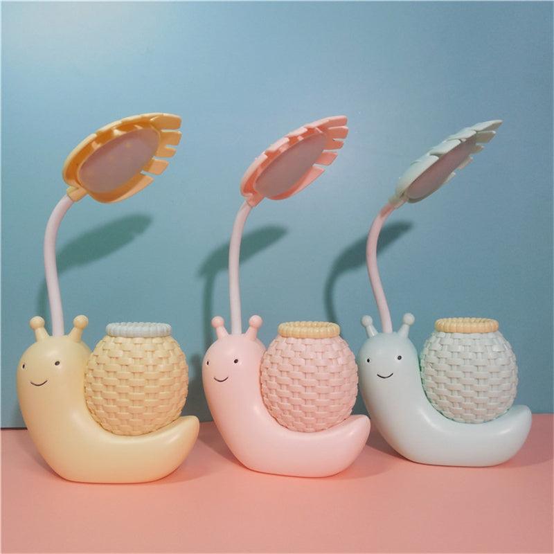 Cute Snail LED Desk Lamp with Pen Holder & Eye Protection