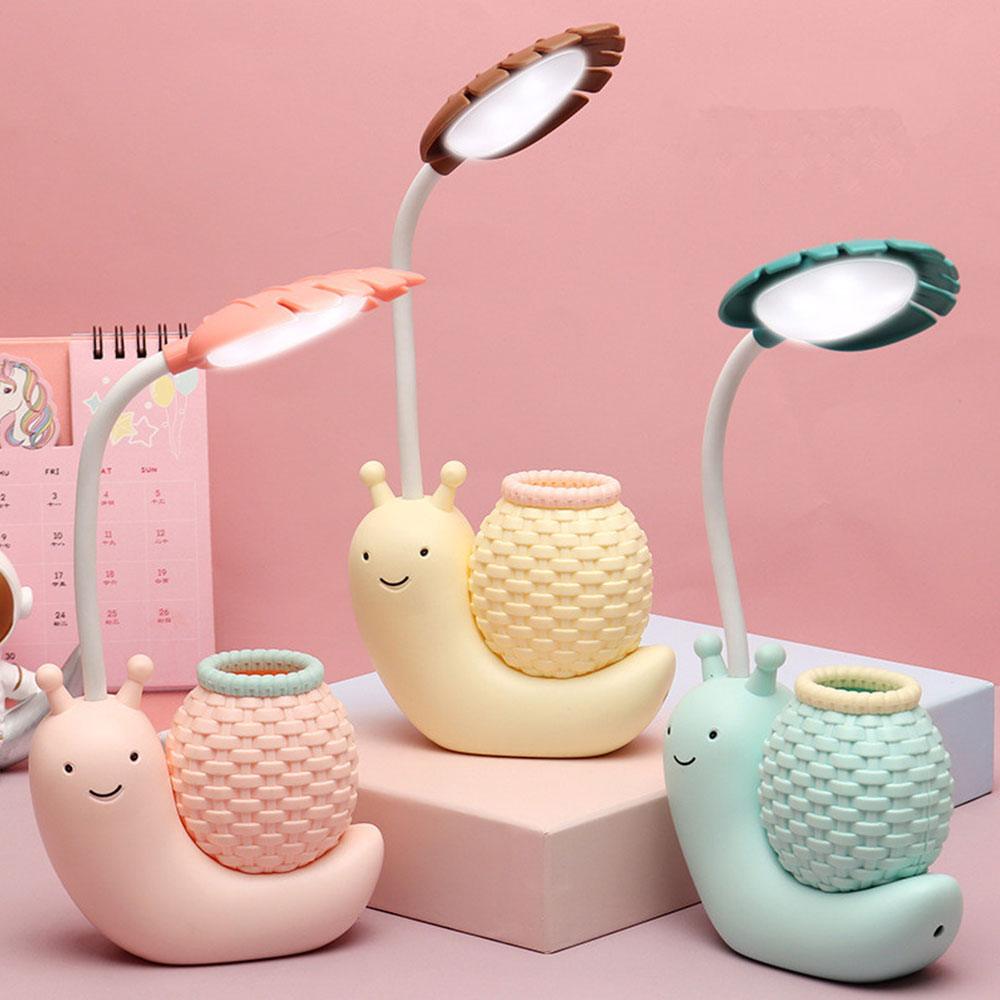 Cute snail-shaped LED desk lamp with built-in stationery organizer