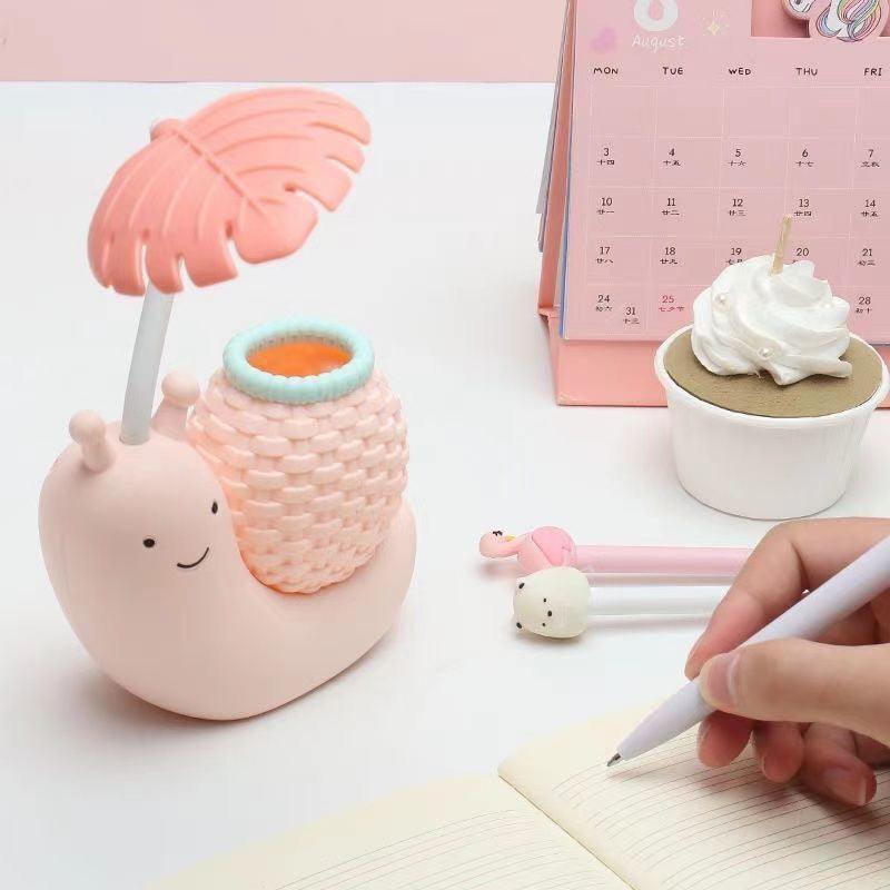 Cute Snail LED Desk Lamp with Pen Holder & Eye Protection