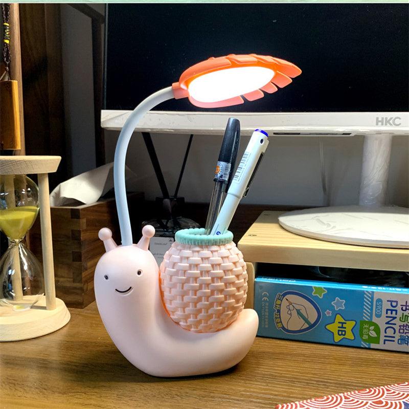 Cute Snail LED Desk Lamp with Pen Holder & Eye Protection
