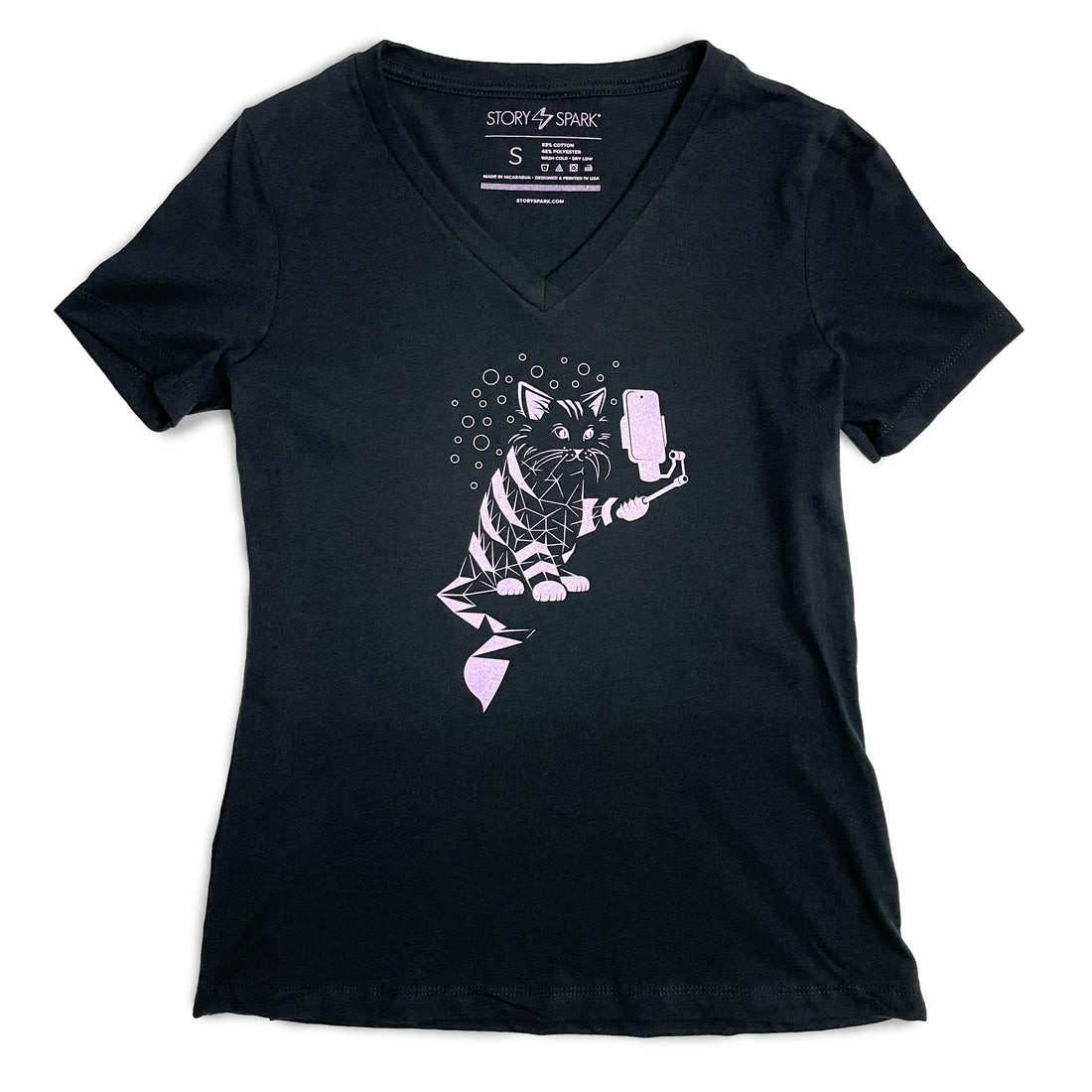 Women's Snap Cat V-Neck Graphic T-Shirt