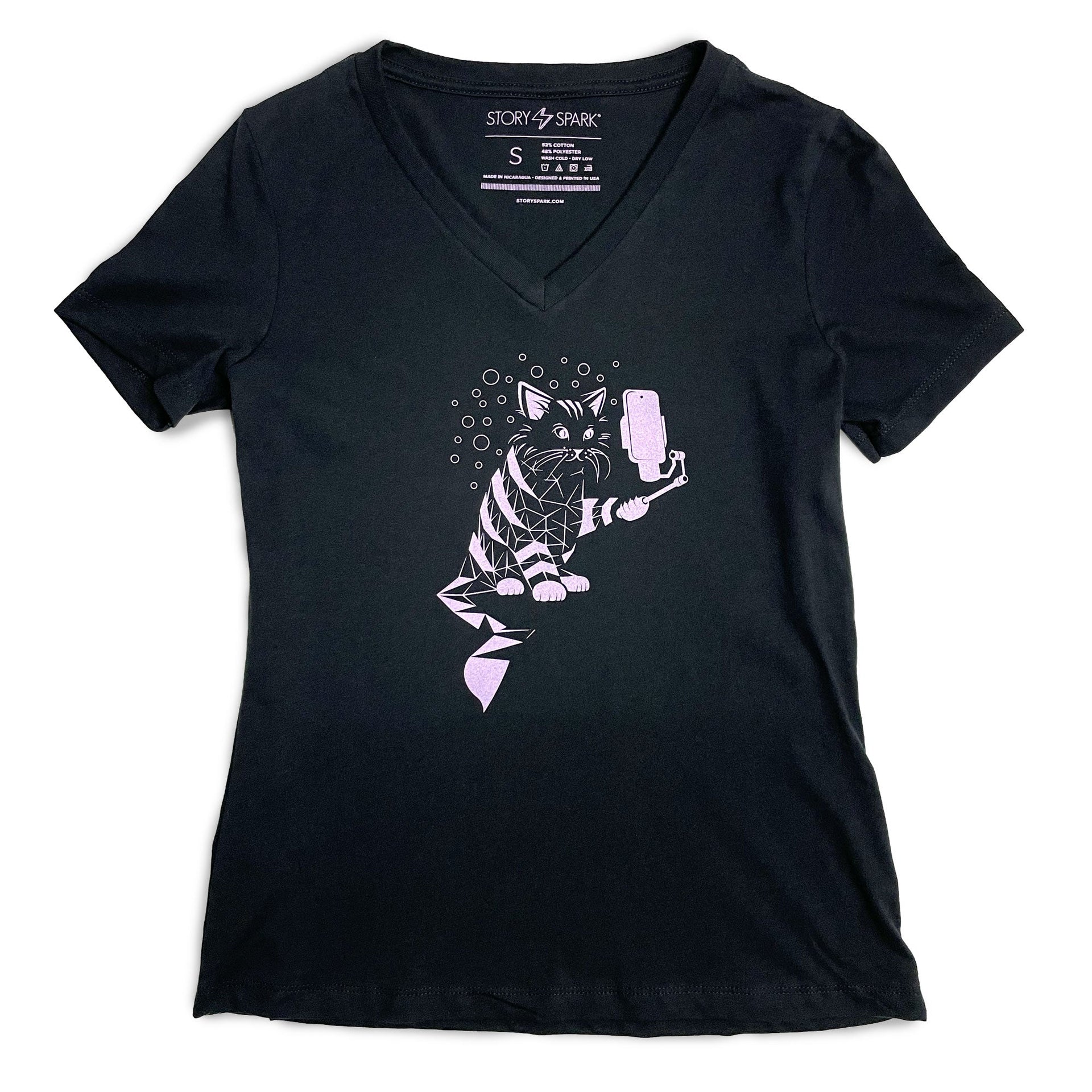 Women's Snap Cat V-Neck Graphic T-Shirt