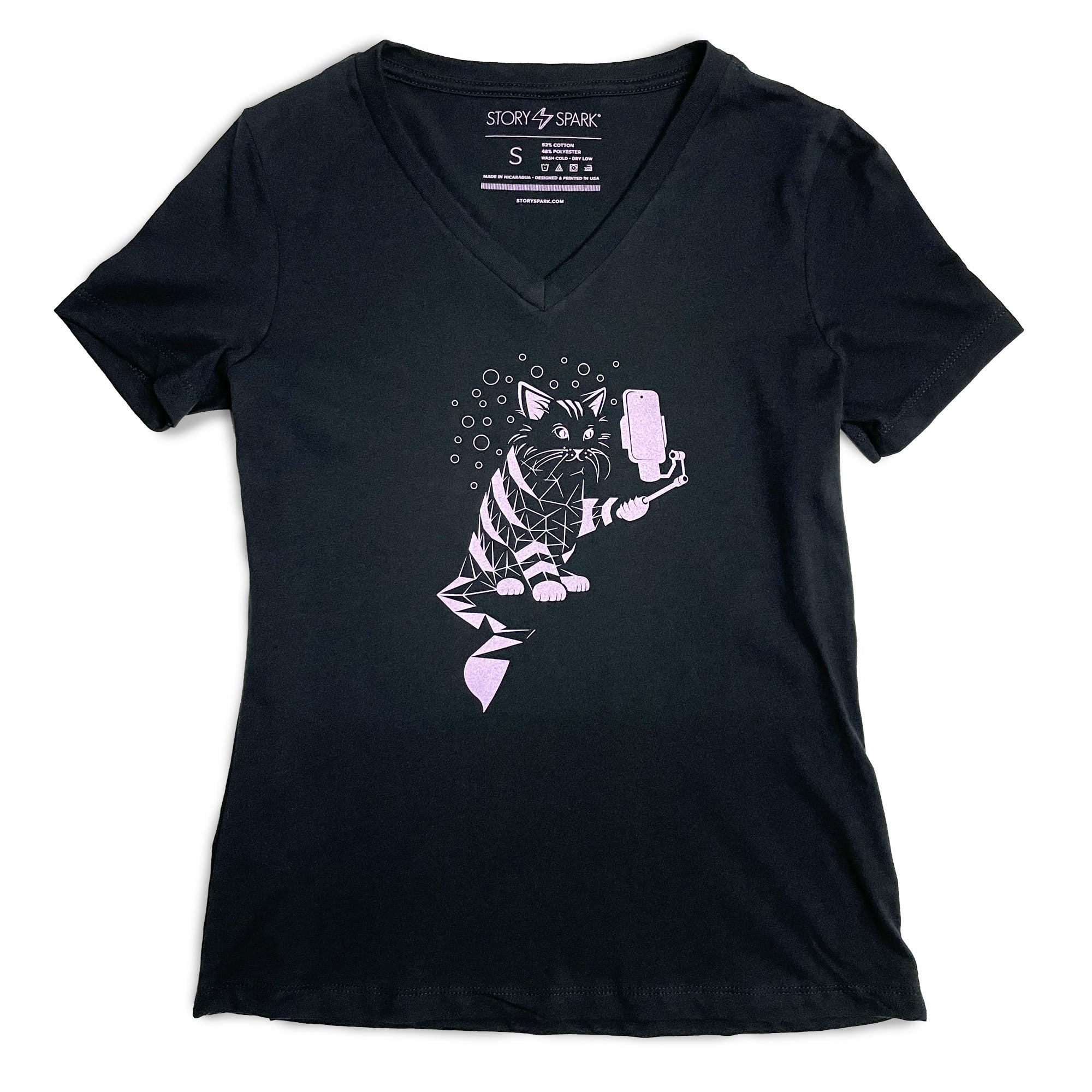 Women's Snap Cat V-Neck Graphic T-Shirt