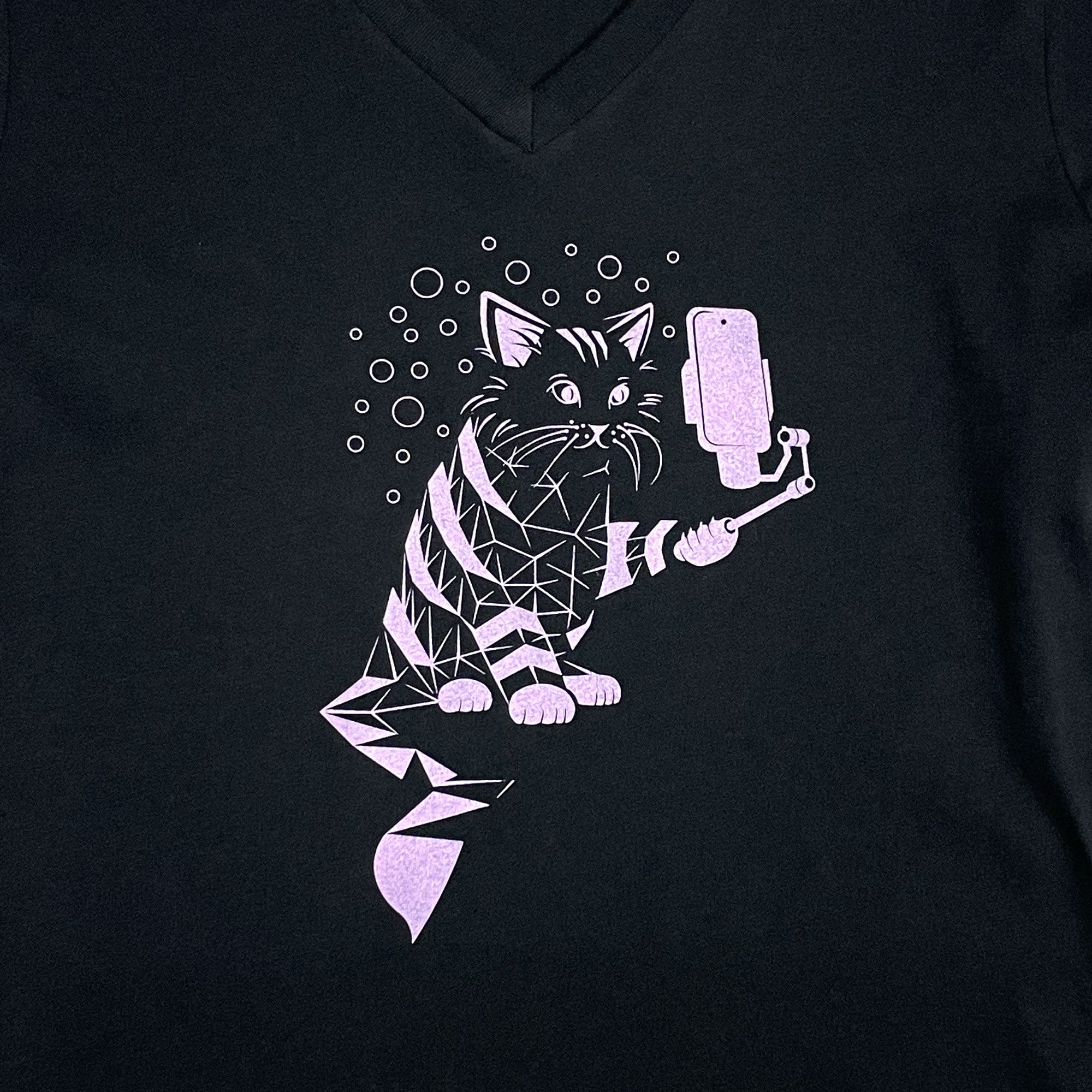 Women's Snap Cat V-Neck Graphic T-Shirt