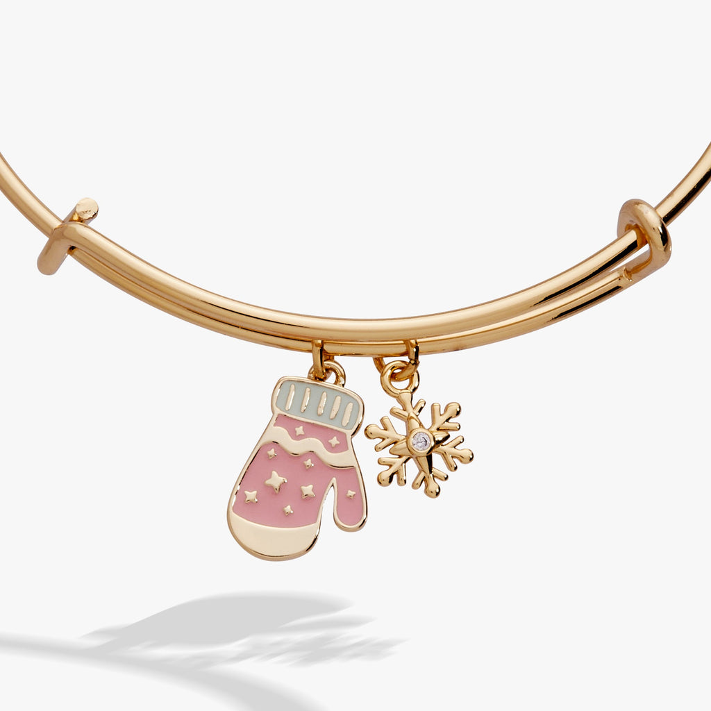 Gold Winter Wonderland Mitten and Snowflake Charm Bangle