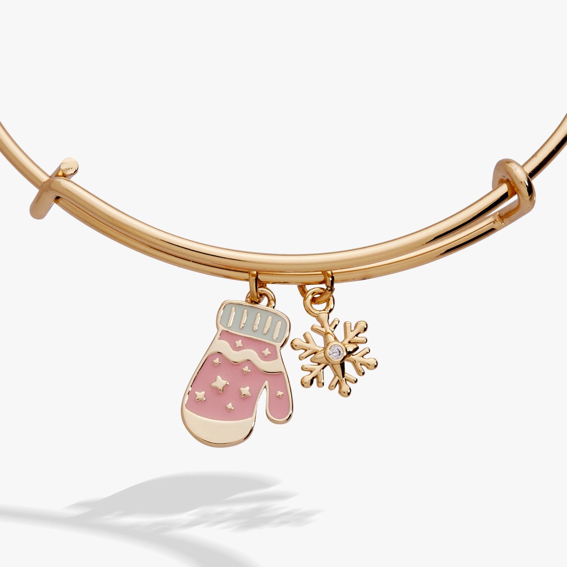 Gold Winter Wonderland Mitten and Snowflake Charm Bangle
