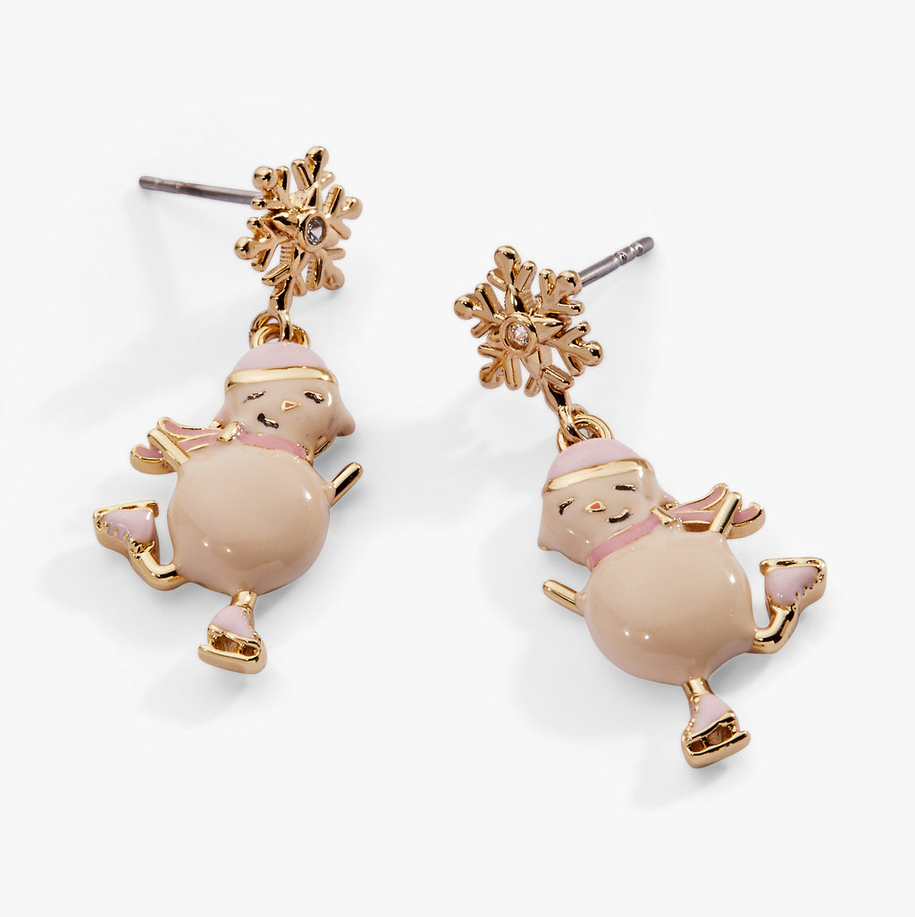 Winter Wonderland Snowman Drop Earrings with Crystal Snowflakes