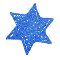 Vibrant royal blue knit fabric featuring a geometric Snow Star knitting pattern for home crafts.