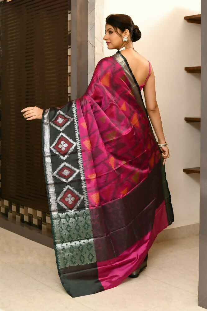 Black & Pink Kataan Ikkat Saree with Woven Details