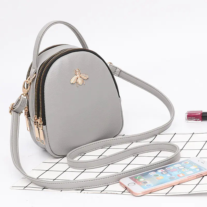 Mini Bee Shoulder Bag - Vintage PU Leather Crossbody