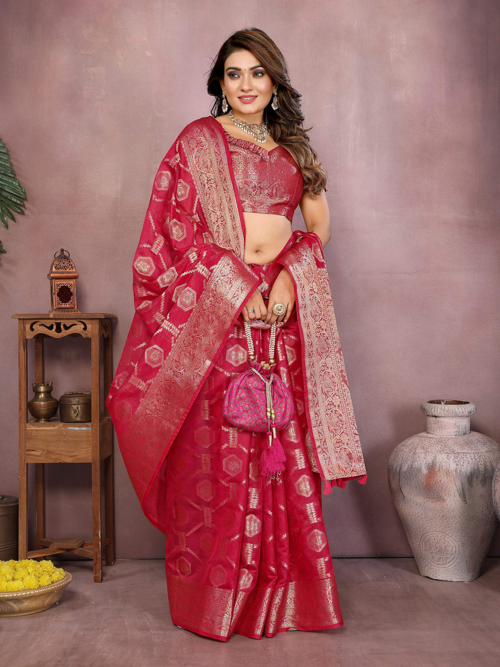Magenta Soft Organza Silk Saree with Fine Weave