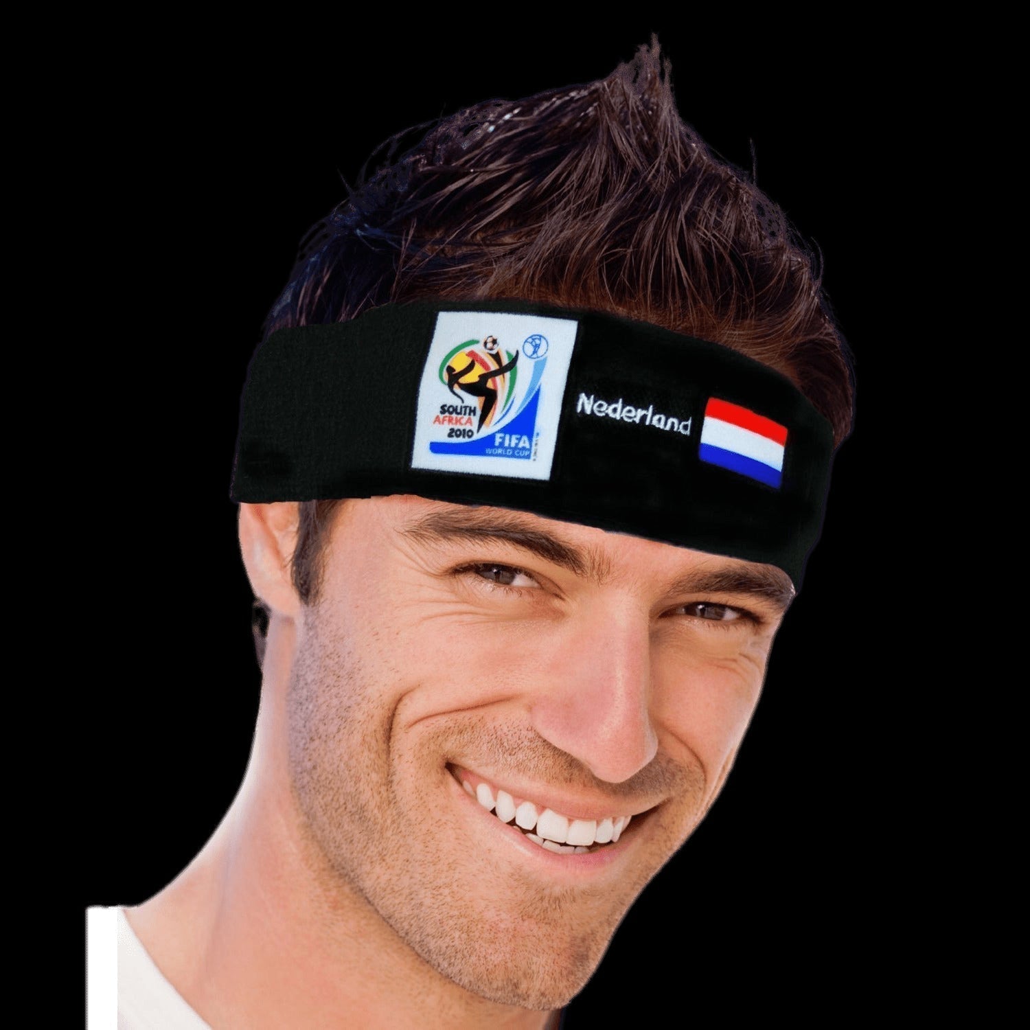 Holland national soccer team fan headband in black with multi-colored accents, official FIFA World Cup memorabilia.