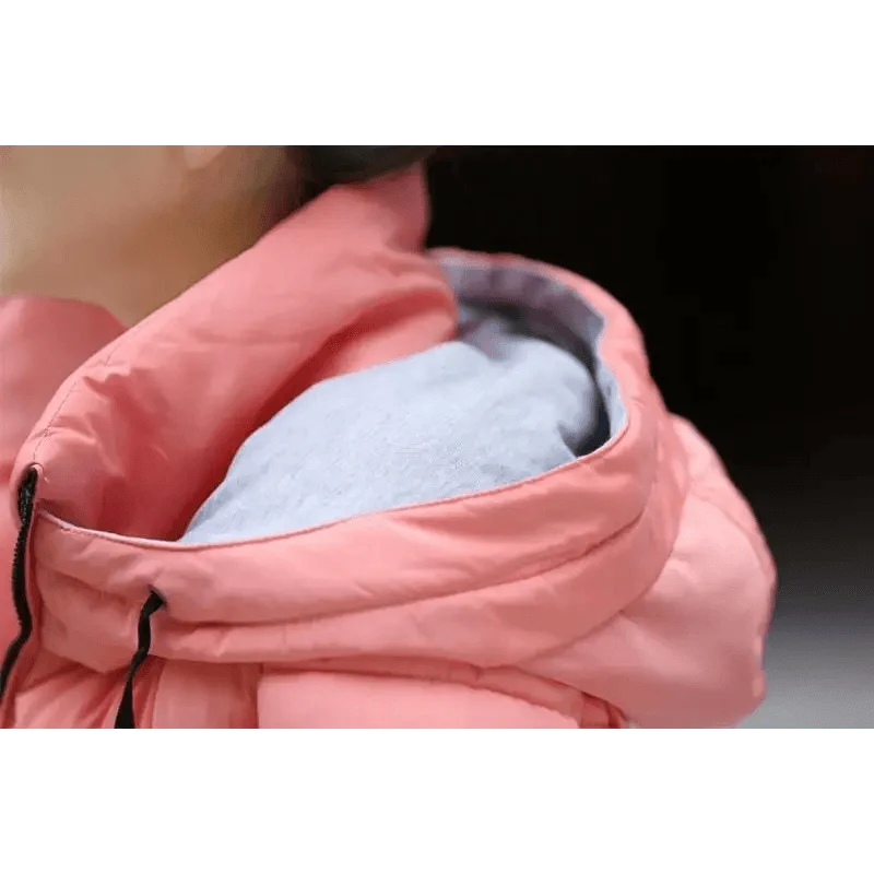 Women’s Short Hooded Padded Winter Jacket – Solid Sporty Outerwear
