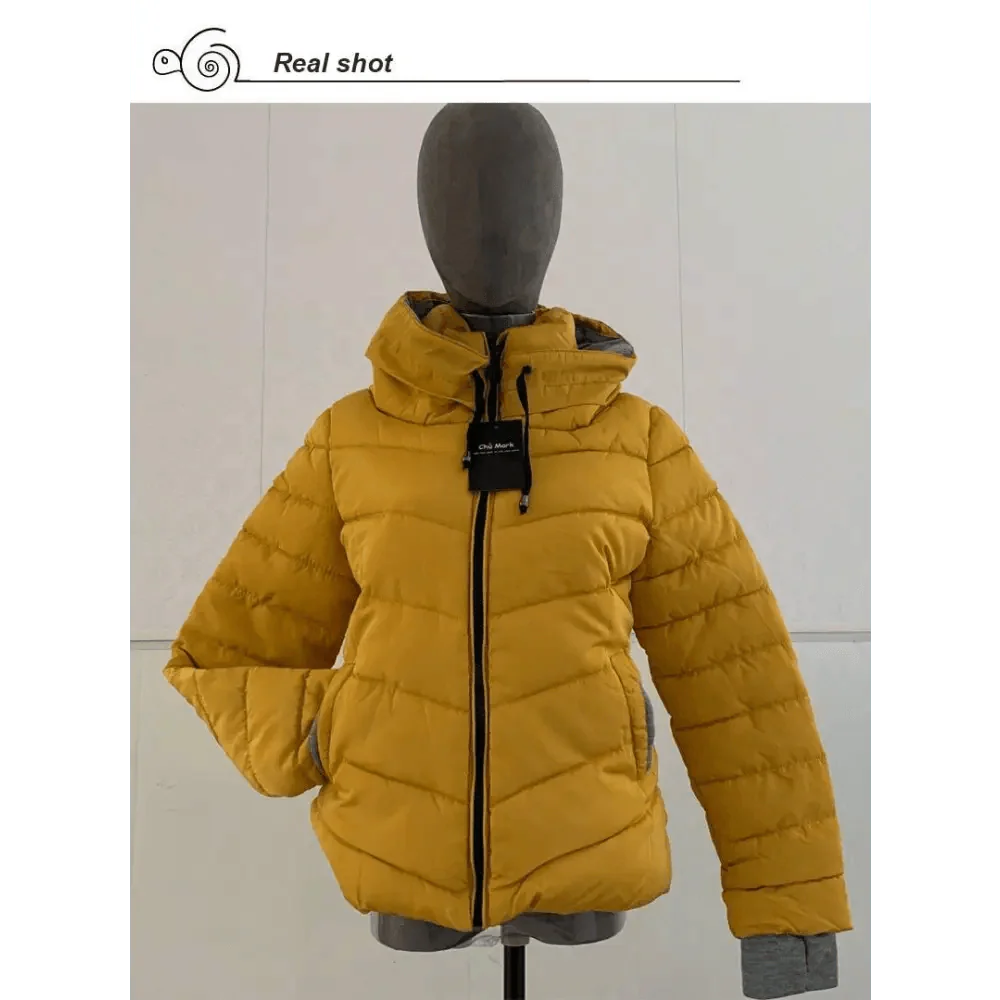 Women’s Short Hooded Padded Winter Jacket – Solid Sporty Outerwear