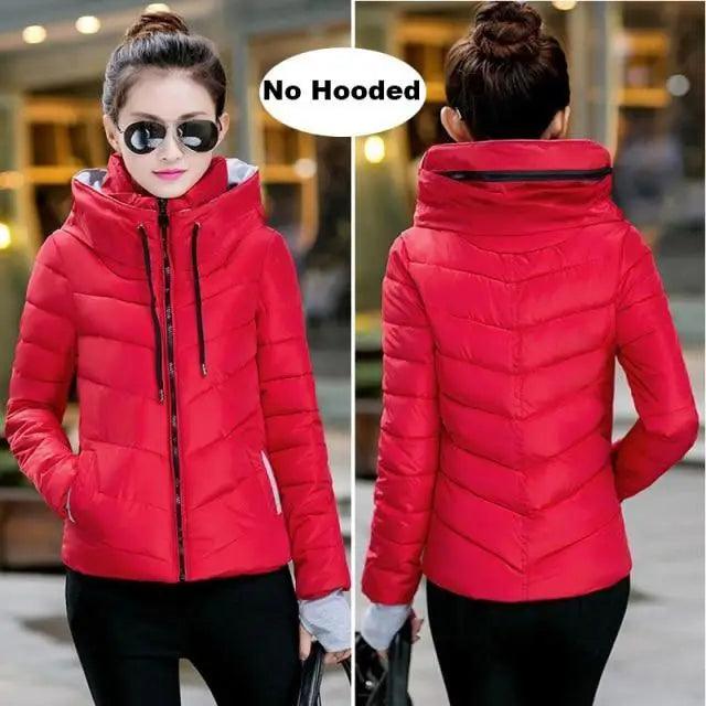 Women’s Short Hooded Padded Winter Jacket – Solid Sporty Outerwear