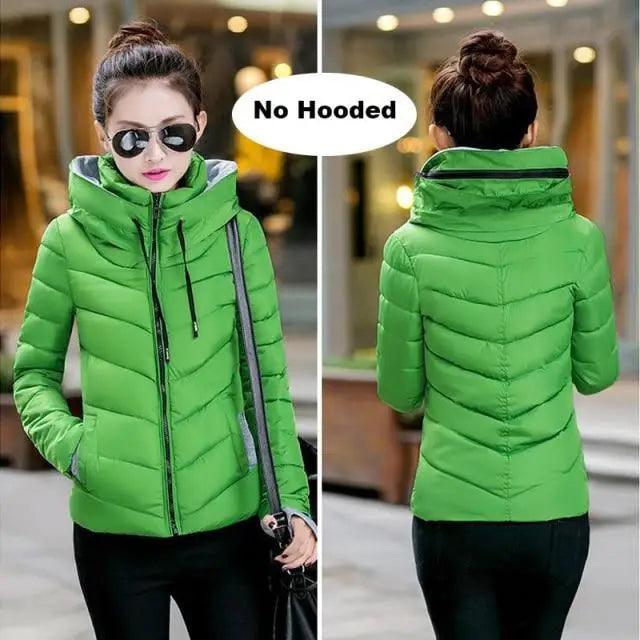 Women’s Short Hooded Padded Winter Jacket – Solid Sporty Outerwear