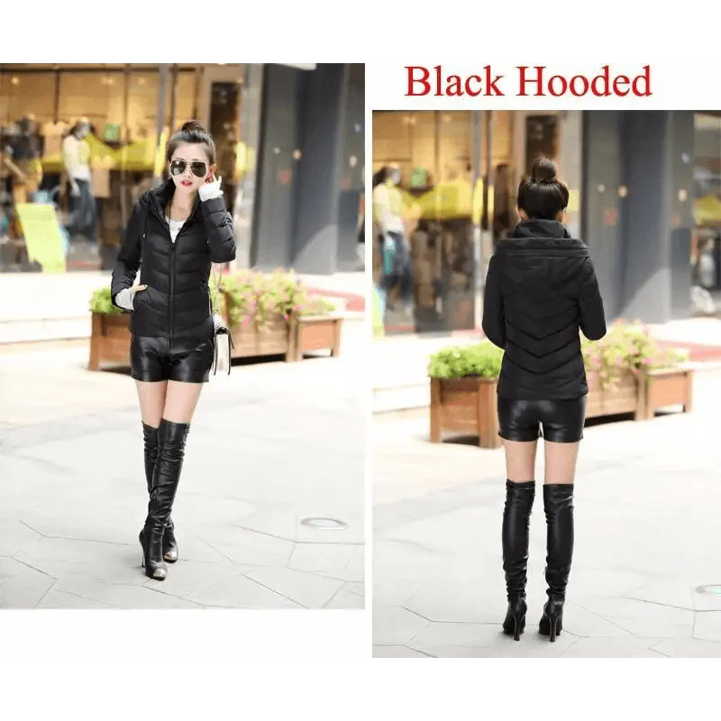 Women’s Short Hooded Padded Winter Jacket – Solid Sporty Outerwear