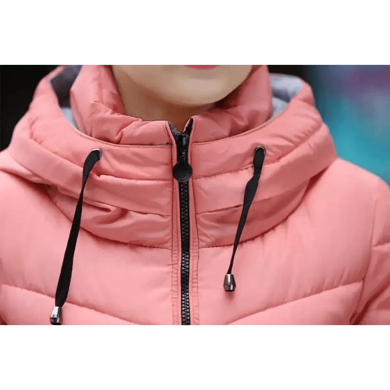 Women’s Short Hooded Padded Winter Jacket – Solid Sporty Outerwear