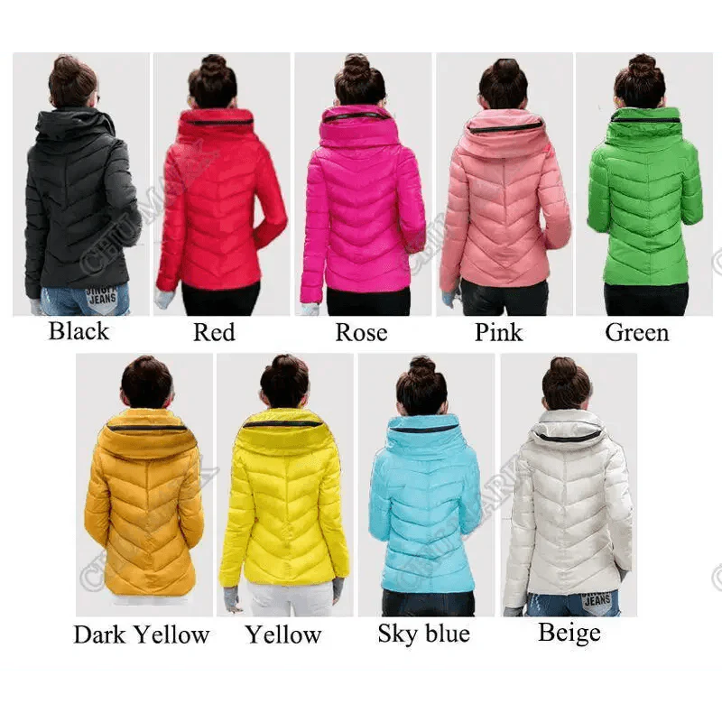 Women’s Short Hooded Padded Winter Jacket – Solid Sporty Outerwear