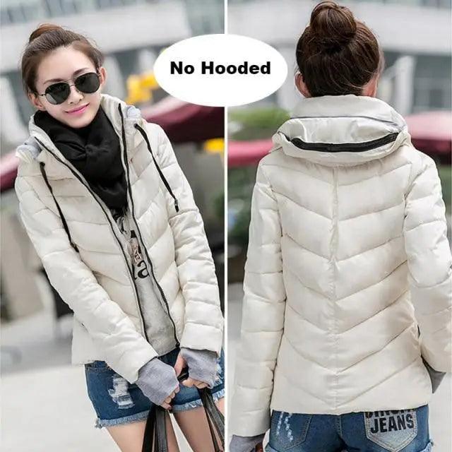 Women’s Short Hooded Padded Winter Jacket – Solid Sporty Outerwear