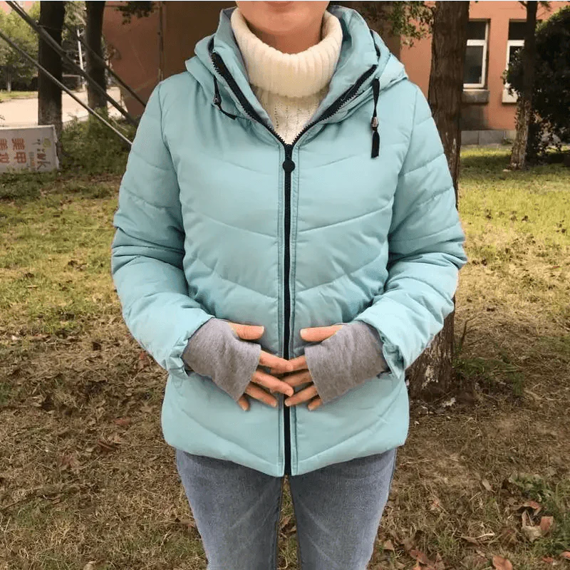 Women’s Short Hooded Padded Winter Jacket – Solid Sporty Outerwear