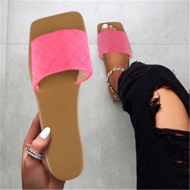 Woven Leather Flat Sandals - Minimalist Open Toe Slides for Women