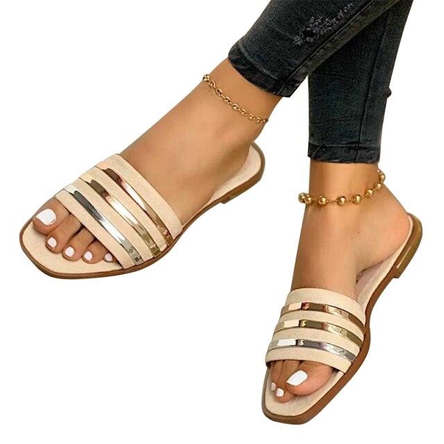 Woven Leather Flat Sandals - Minimalist Open Toe Slides for Women