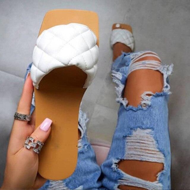 Woven Leather Flat Sandals - Minimalist Open Toe Slides for Women
