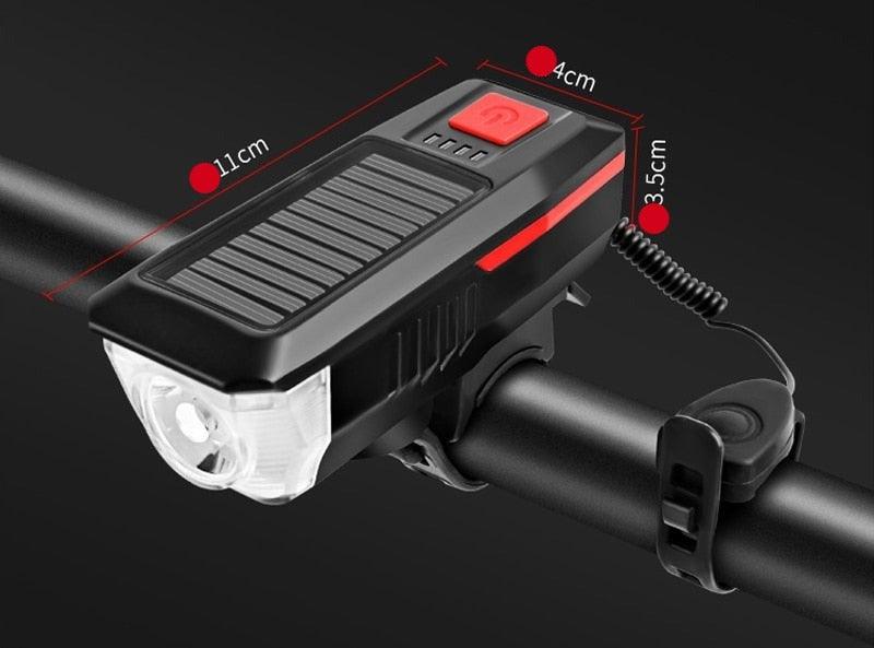 Solar Powered LED Bike Headlight with 140dB Horn & USB Charger