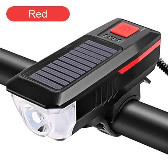 Solar Powered LED Bike Headlight with 140dB Horn & USB Charger