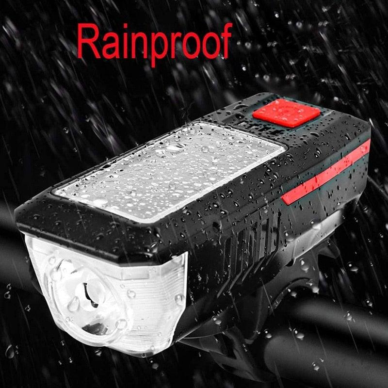 Solar Powered LED Bike Headlight with 140dB Horn & USB Charger